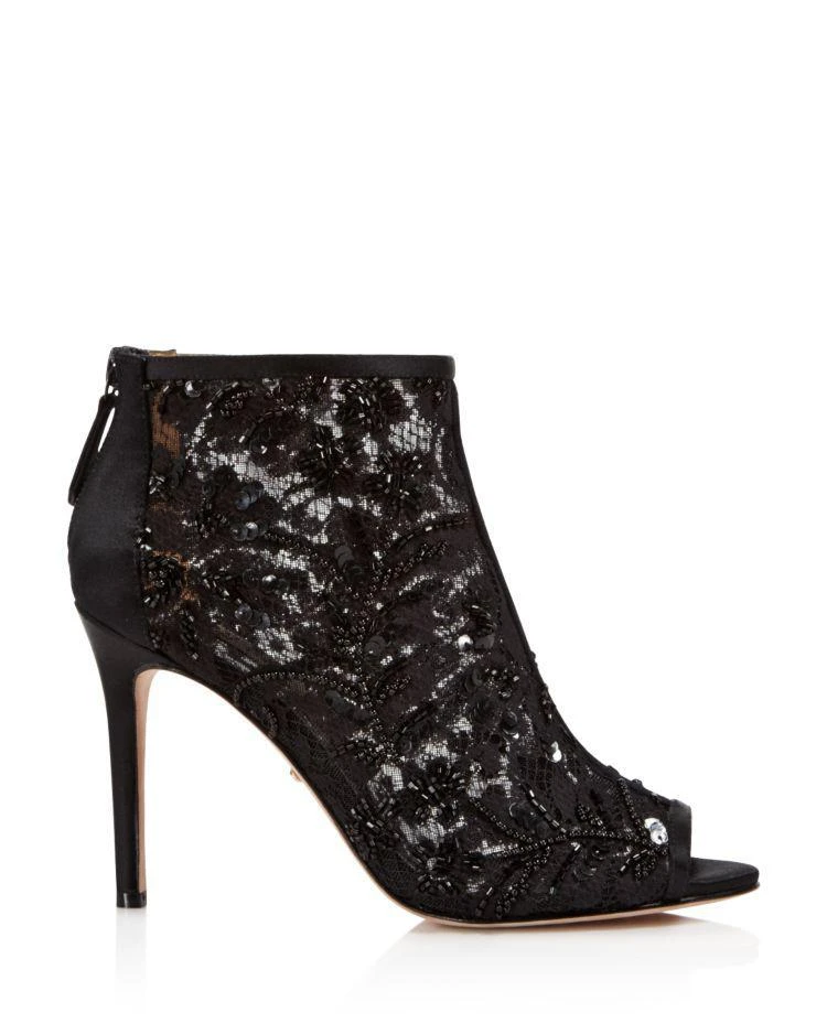 商品Badgley Mischka|Women's Moira Satin and Mesh Embellished Peep Toe Booties,价格¥1666,第2张图片详细描述