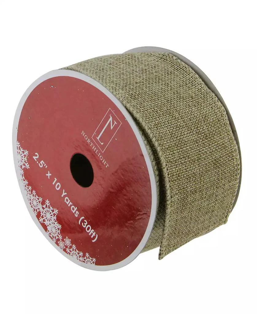 商品Northlight|Pack of 12 Faded Green and Brown Burlap Wired Christmas Craft Ribbon Spools - 2.5" x 120 Yards Total,价格¥912,第1张图片
