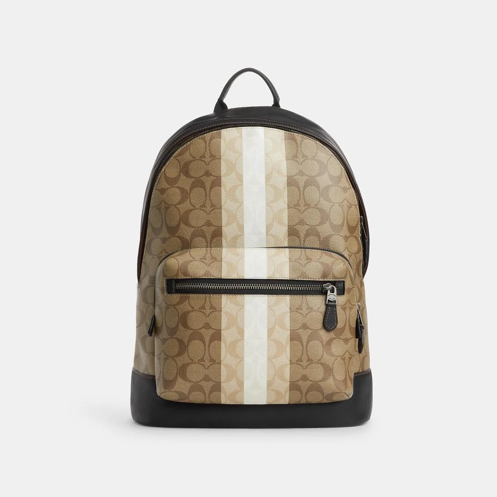 商品Coach|Coach Outlet West Backpack In Blocked Signature Canvas With Varsity Stripe,价格¥1789,第1张图片