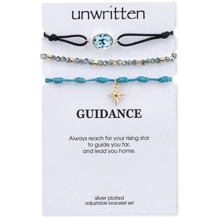 商品Unwritten|3-Pc. Set Two-Tone Blue Cord Large Crystal & Starburst Adjustable Bracelets,价格¥105,第1张图片