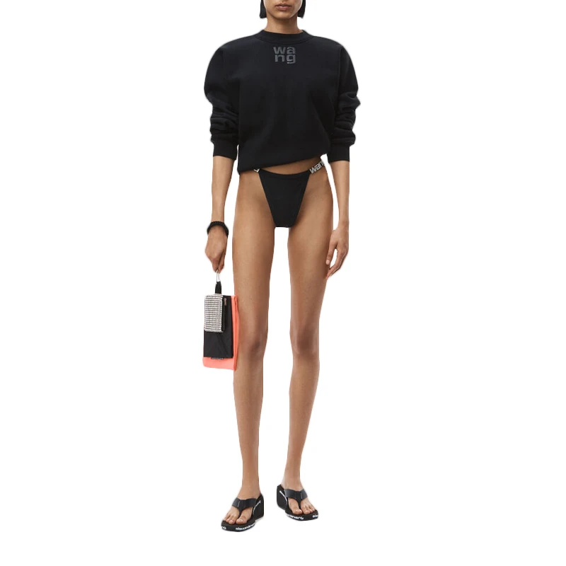 ALEXANDER WANG 女士黑色泡泡袖徽标运动衫 4CC3211285-001 商品