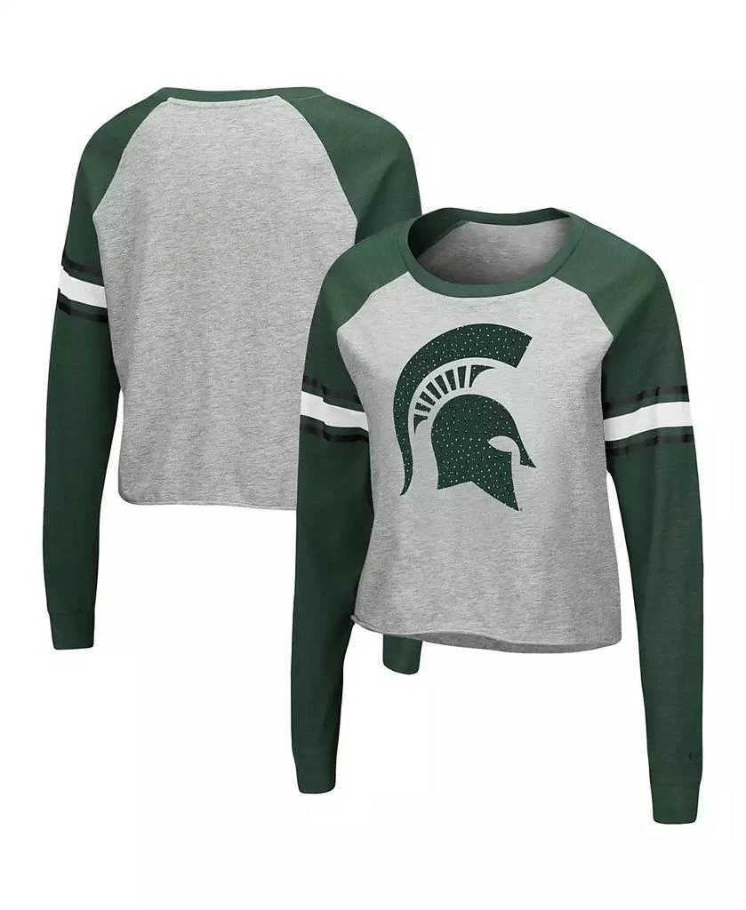 商品Colosseum|Women's Heathered Gray, Green Michigan State Spartans Decoder Pin Raglan Long Sleeve T-shirt,价格¥228,第1张图片