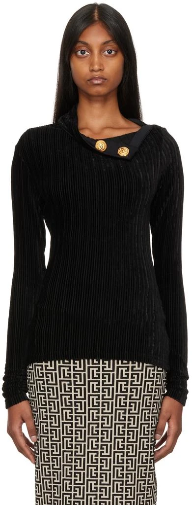 商品Balmain|Black Foldover Sweater,价格¥3978,第1张图片