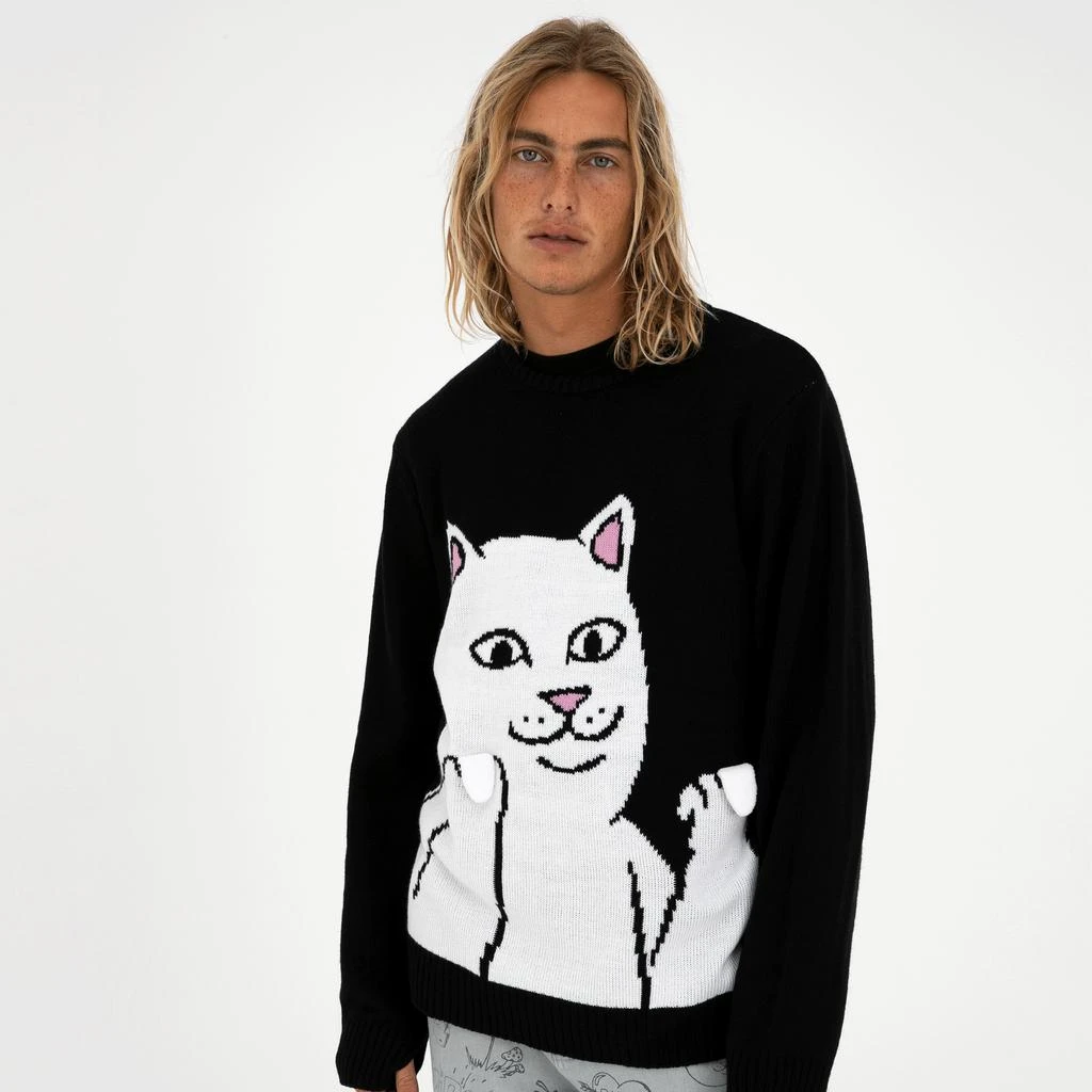 商品RIPNDIP|黑色长袖圆领毛衣针织衫(会动的中指),价格¥538,第2张图片详细描述