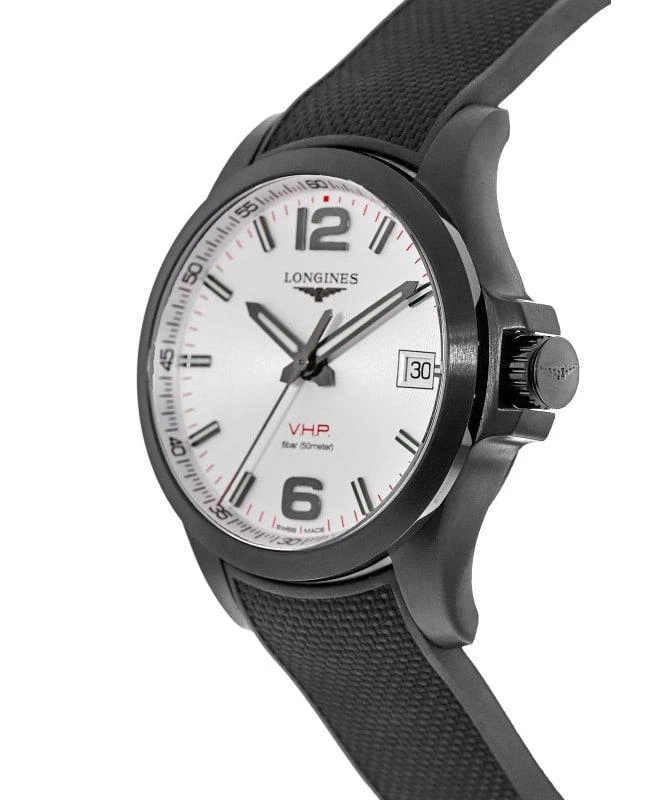 商品Longines|Longines Conquest V.H.P. Black PVD Silver Dial Black Rubber Strap Men's Watch L3.716.2.76.9,价格¥5397,第2张图片详细描述