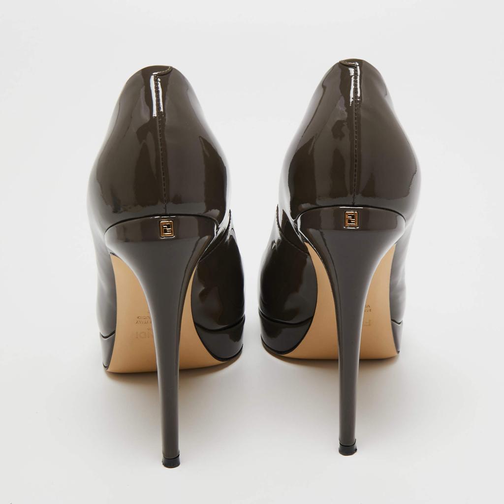 Fendi Grey Patent Leather Peep Toe Pumps Size 37商品第5张图片规格展示