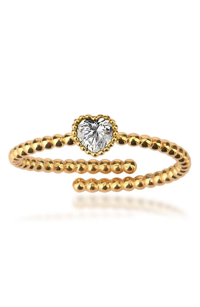 商品Gabi Rielle|14K Gold Plated Sterling Silver CZ Heart Caviar Adjustable Ring,价格¥356,第1张图片