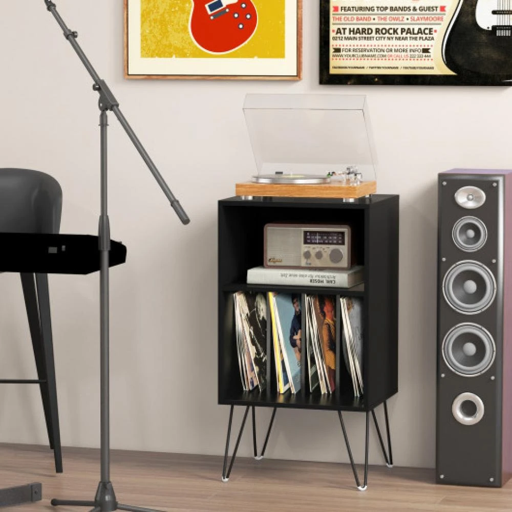 商品Hivvago|Record Player Stand with Charging Station for Living Room Bedroom-Black,价格¥971,第1张图片