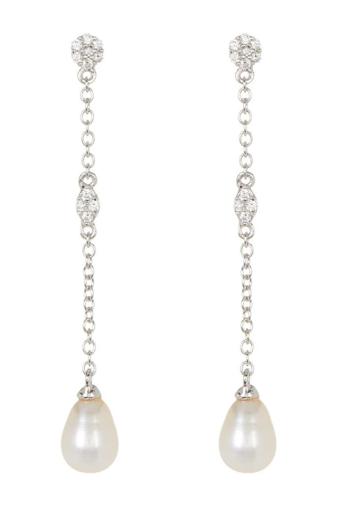 商品ADORNIA|White Rhodium Plated Swarovski Crystal Accented & 7mm Freshwater Pearl Drop Earrings,价格¥143,第1张图片