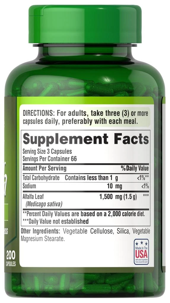 商品Puritan's Pride|Green Food: Naturally Sourced Alfalfa 500 mg,价格¥142-¥283,第4张图片详细描述