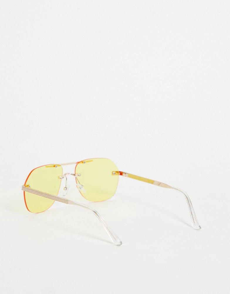 商品ASOS|ASOS DESIGN rimless aviator sunglasses with yellow lens in gold,价格¥81,第3张图片详细描述