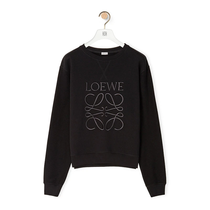 商品Loewe|【预售3-7天】LOEWE/罗意威 22年春夏新款 女士黑色纯棉同色Logo刺绣卫衣S359341XA8-1100,价格¥4879,第4张图片详细描述