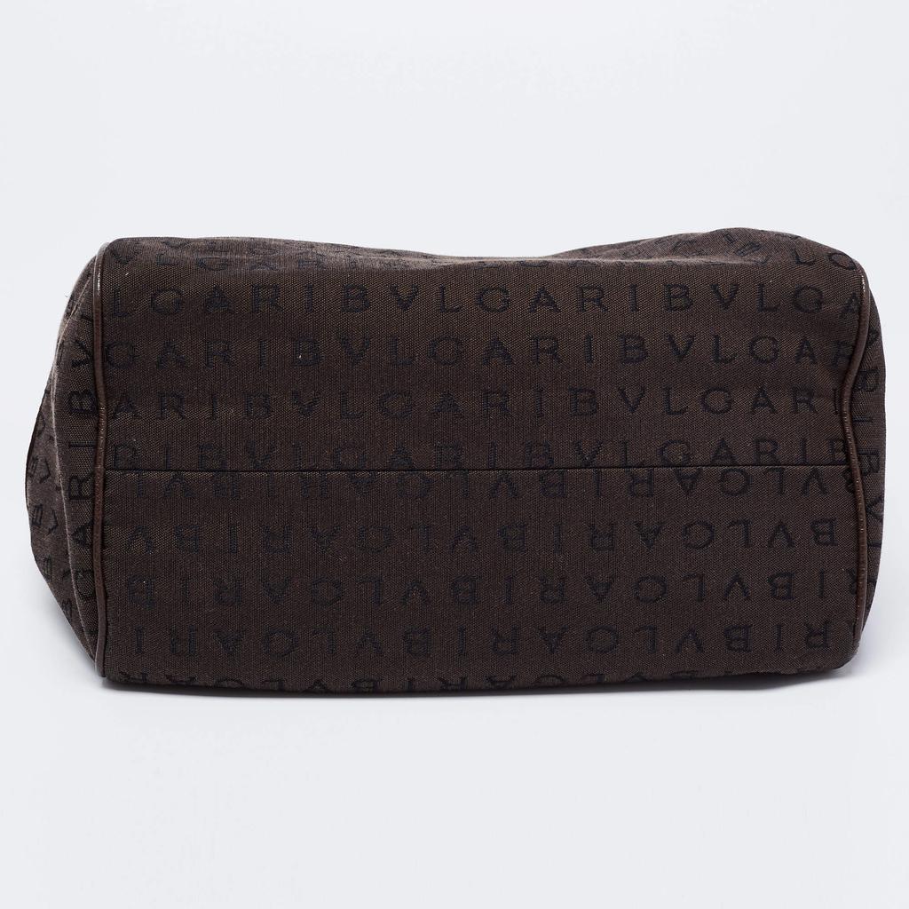 Bvlgari Brown Logo Mania Fabric and Leather Boston Bag商品第6张图片规格展示