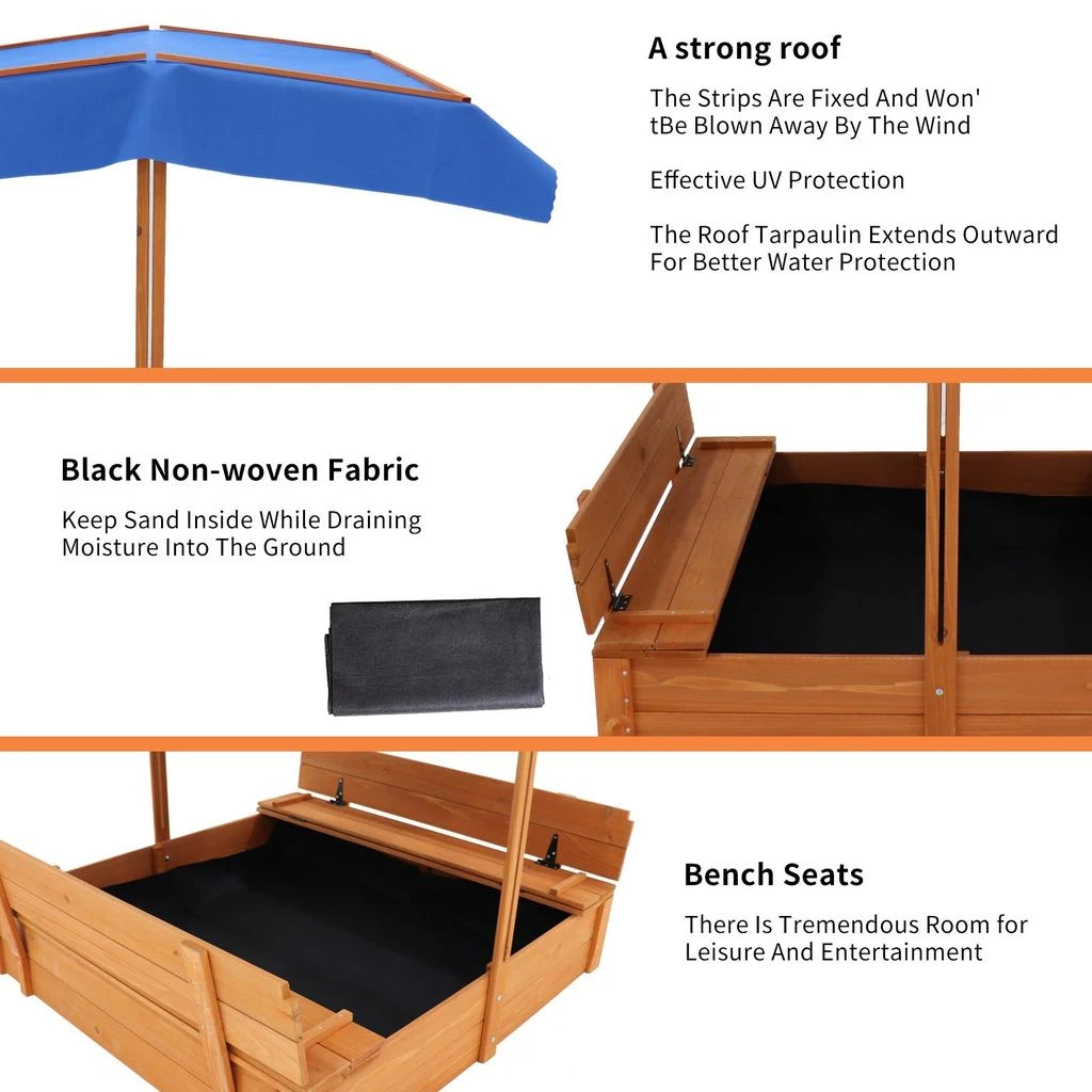 商品Streamdale Furniture|Streamdale Wood Sandbox with cover and 2 bench seats,价格¥1348,第4张图片详细描述
