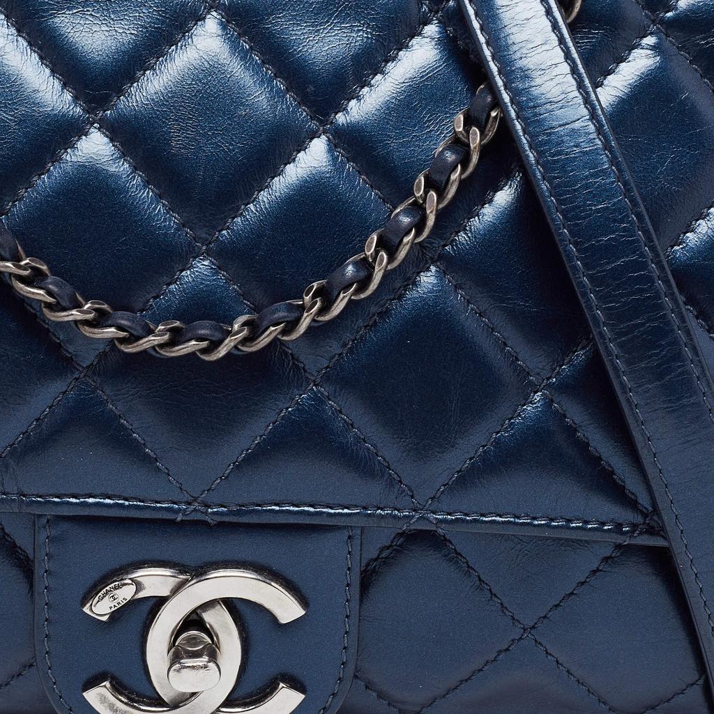 商品[二手商品] Chanel|Chanel Metallic Blue Quilted Leather Coco Pleats Flap Bag,价格¥25492,第7张图片详细描述