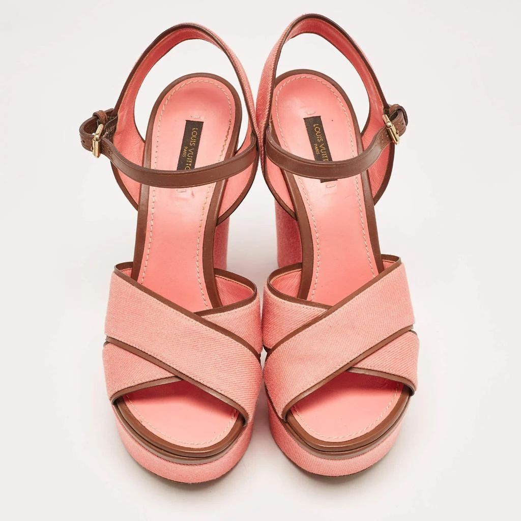 商品[二手商品] Louis Vuitton|Louis Vuitton Pink Canvas and Leather Articles De Voyage  Wedge Sandals Size 40,价格¥4088,第3张图片详细描述