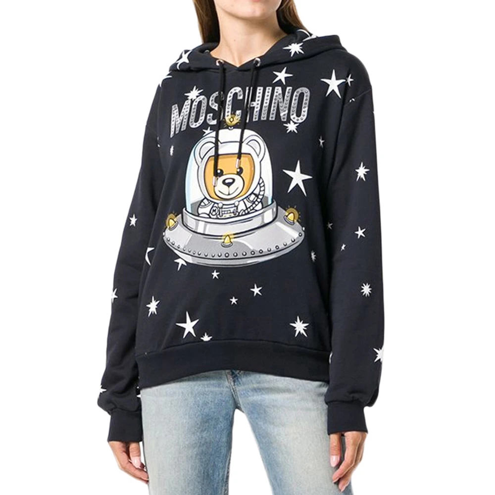 商品Moschino|Moschino 莫斯奇诺 女士黑色宇宙飞船玤泰迪熊连帽卫衣 DV1702-5427-1555,价格¥2155,第1张图片