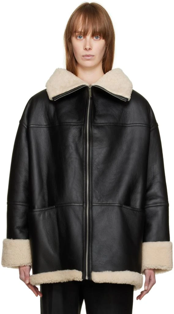 商品Totême|Black & Off-White Signature Shearling Jacket,价格¥18821,第1张图片