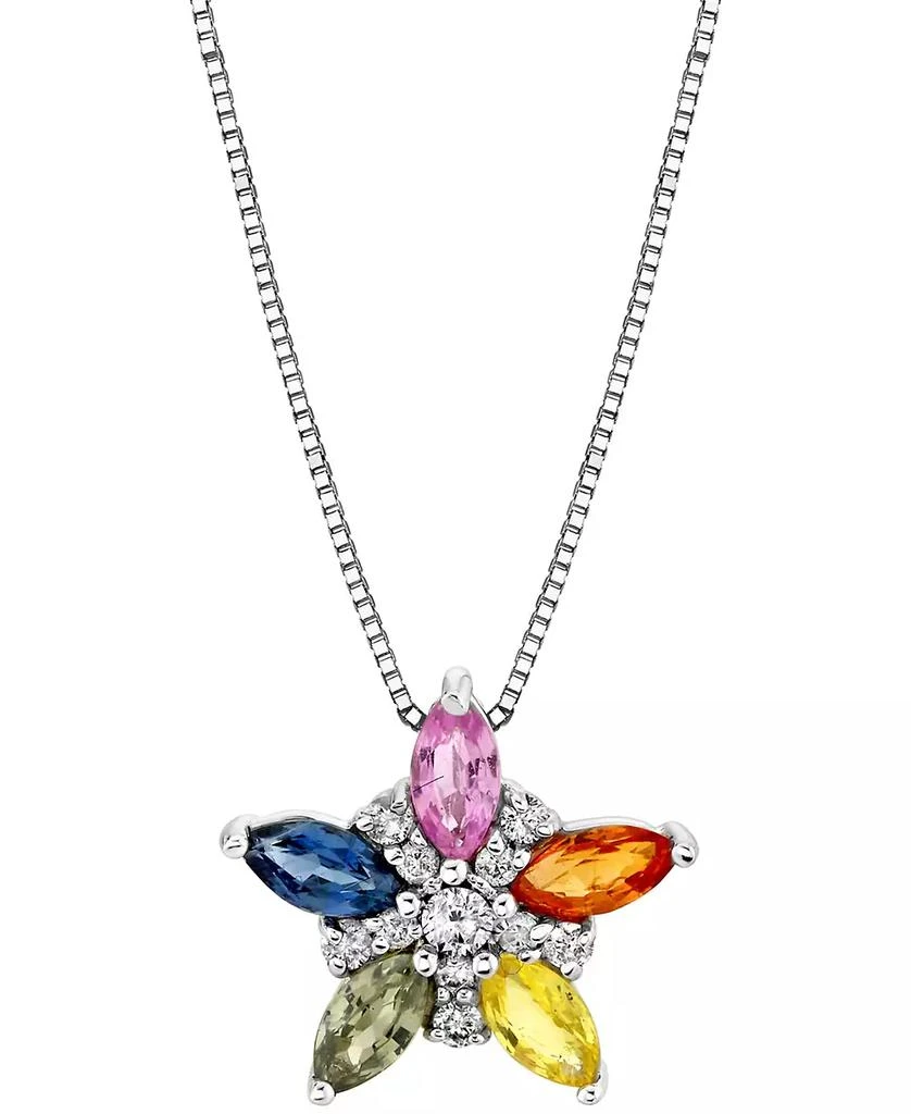 商品Macy's|Multi-Sapphire (1-1/6 ct. t.w.) & Diamond (1/10 ct. t.w.) Star Pendant in 14k White Gold,价格¥3229,第1张图片