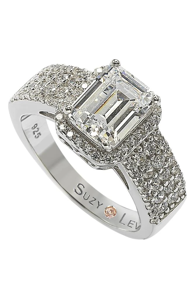 商品Suzy Levian|Sterling Silver Radiant-Cut CZ Halo Bridal Ring,价格¥1050,第1张图片