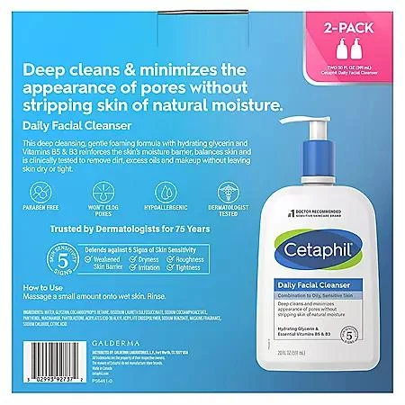 商品Cetaphil|Cetaphil Daily Facial Cleanser (20 fl. oz., 2 pk.),价格¥165,第2张图片详细描述