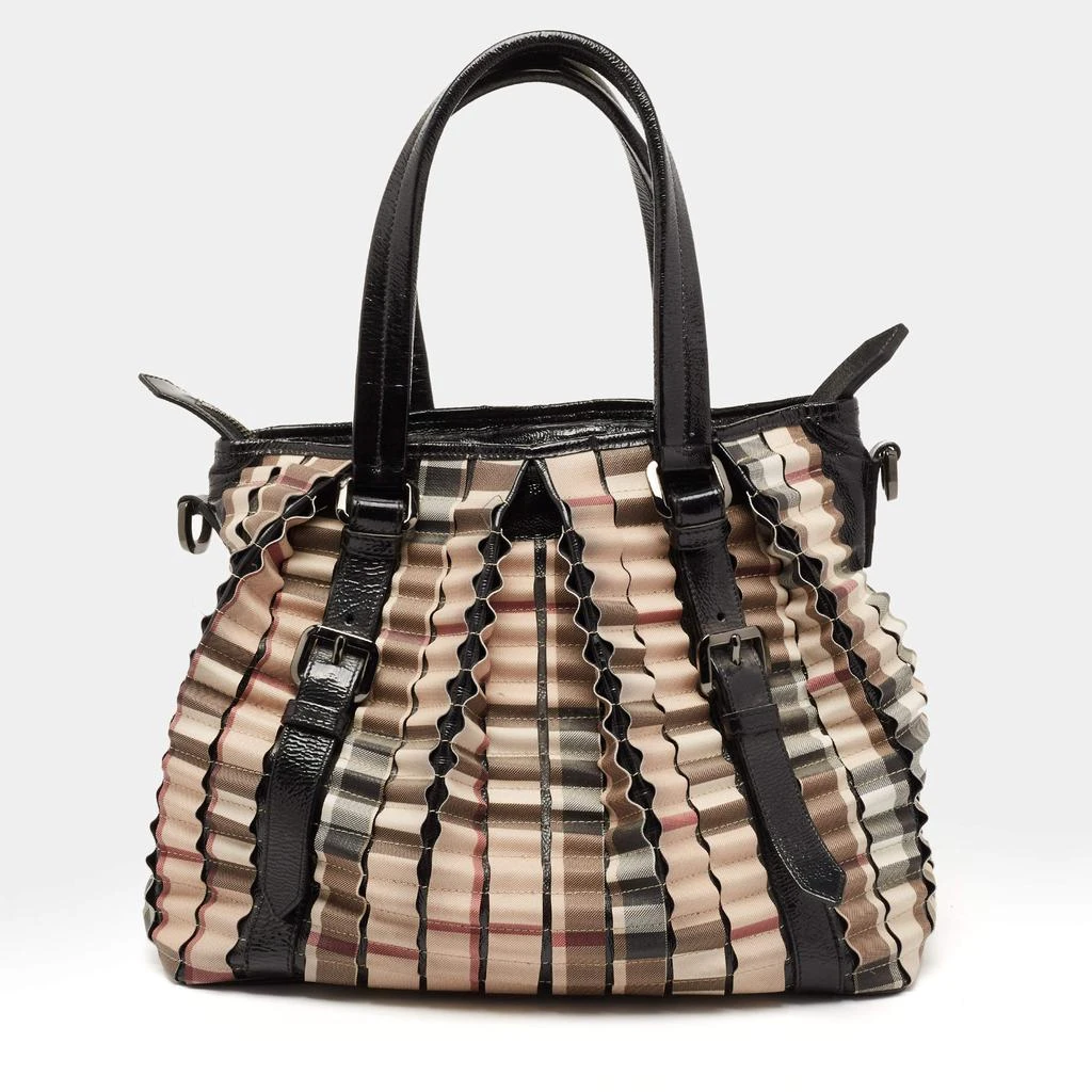 商品[二手商品] Burberry|Burberry Beige/Black House Check PVC and Patent Leather Cartridge Pleat Tote,价格¥3165,第1张图片