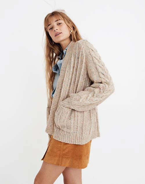 商品Madewell|Bubble-Sleeve Cableknit Cardigan Sweater,价格¥436,第1张图片