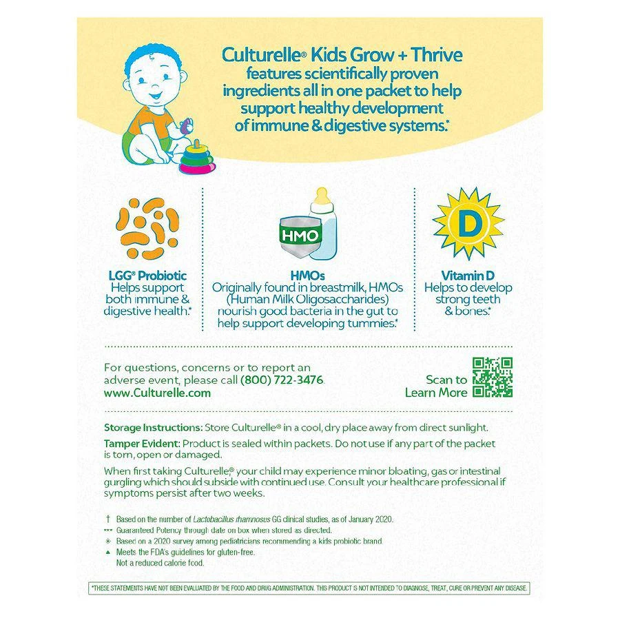 商品Culturelle|Kids Grow + Thrive Probiotics + HMO + Vitamin D Blend Packets,价格¥274,第2张图片详细描述