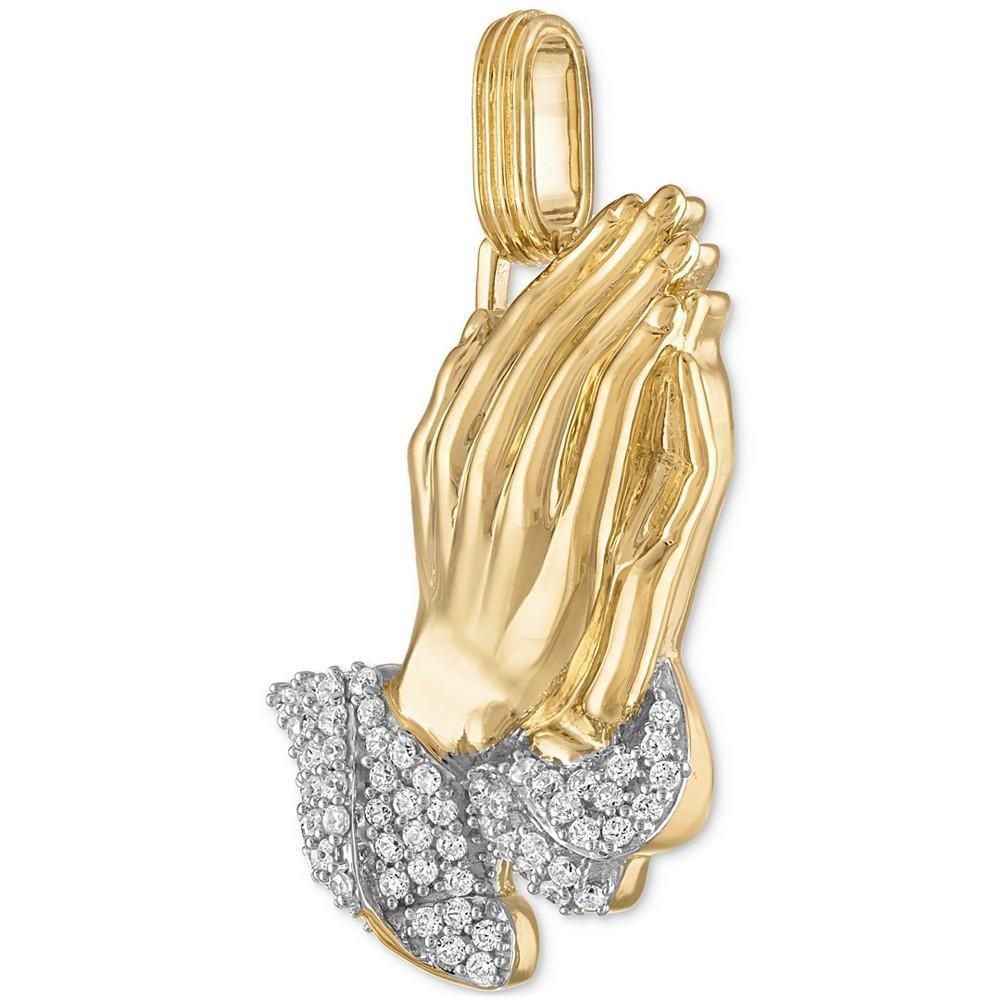 商品Esquire Men's Jewelry|Cubic Zirconia Two-Tone Praying Hands Pendant in Sterling Silver & 14k Gold-Plate, Created for Macy's,价格¥2576,第4张图片详细描述