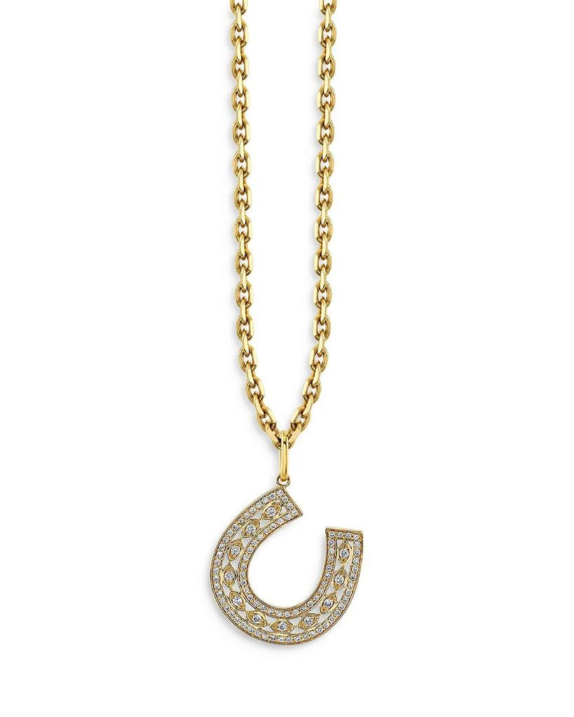 商品Sydney Evan|14K Yellow Gold Marquise Eye Diamond Pavé Horseshoe Charm Necklace, 16",价格¥27453,第1张图片