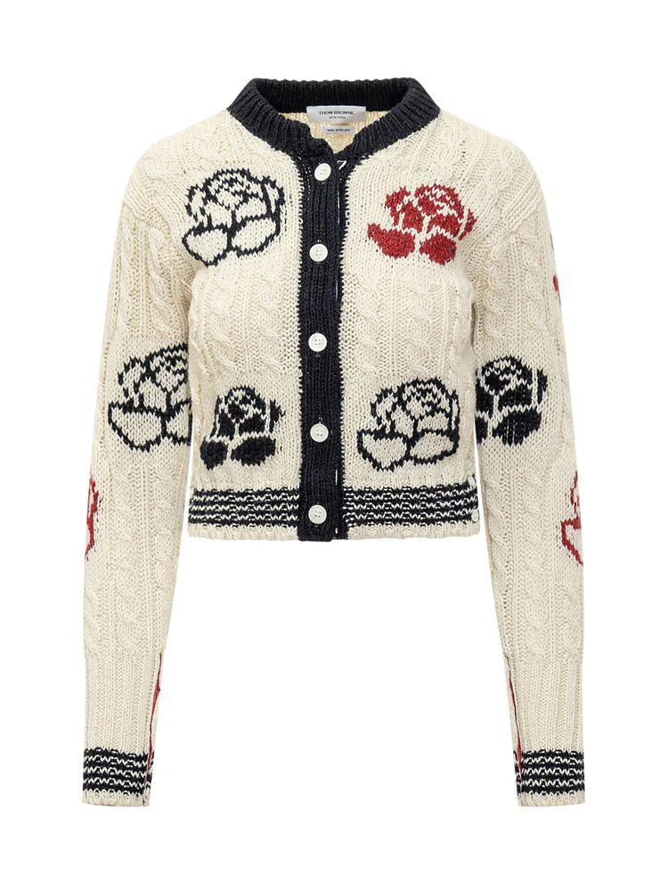 商品Thom Browne|Thom Browne Rose Intarsia Buttoned Cardigan,价格¥5516,第1张图片