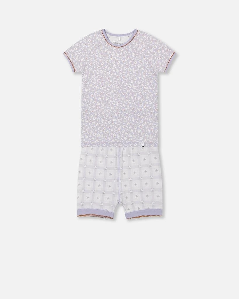 商品Deux par Deux|Organic Cotton Two Piece Pajama Set Lilac Printed Little Flowers,价格¥143,第1张图片