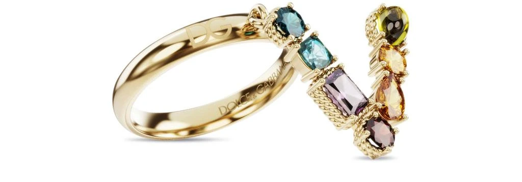 商品Dolce & Gabbana|彩虹字母V 精美彩色宝石18K黄金戒指,价格¥15592,第2张图片详细描述