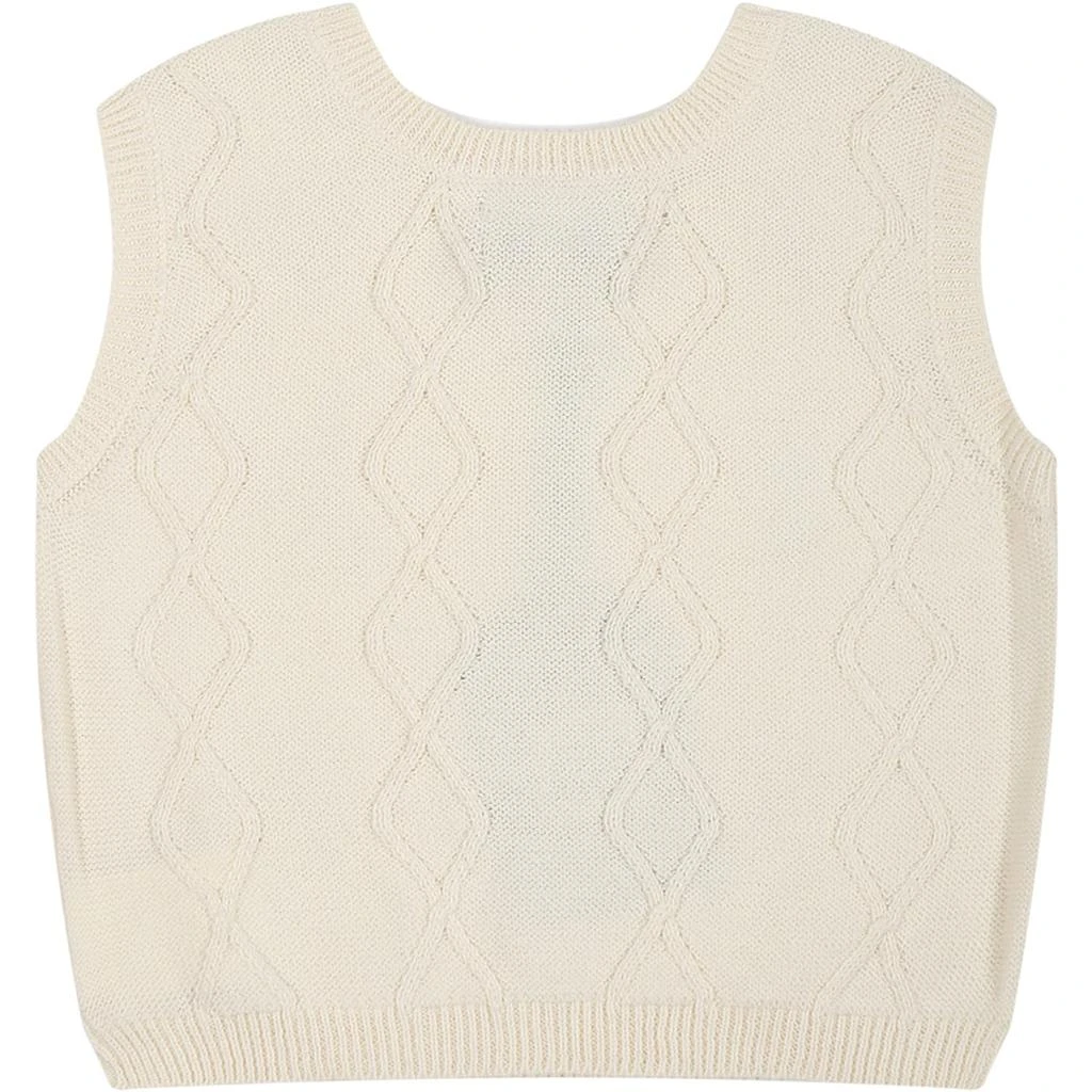 商品Coco Au Lait|Coco Au Lait White Waistcoat For Girl With Flower,价格¥939,第2张图片详细描述