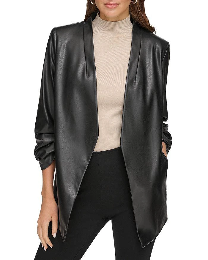 商品DKNY|Faux Leather Ruched Sleeve Blazer,价格¥781,第1张图片