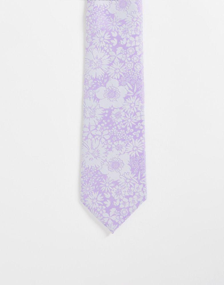 ASOS DESIGN slim tie in purple floral商品第1张图片规格展示