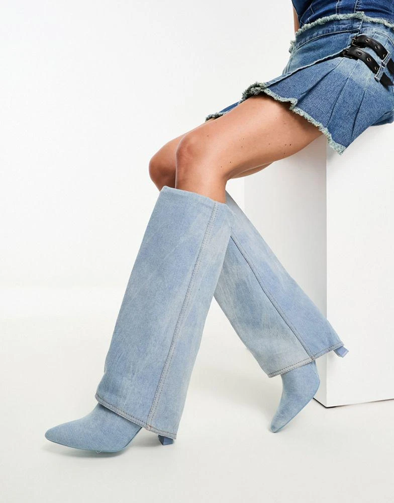 商品Stradivarius|Stradivarius folder over knee high boot in blue,价格¥442,第2张图片详细描述