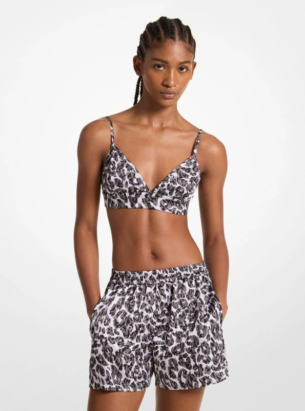 商品Michael Kors|Leopard Logo Print Satin Bra Top,价格¥157,第1张图片