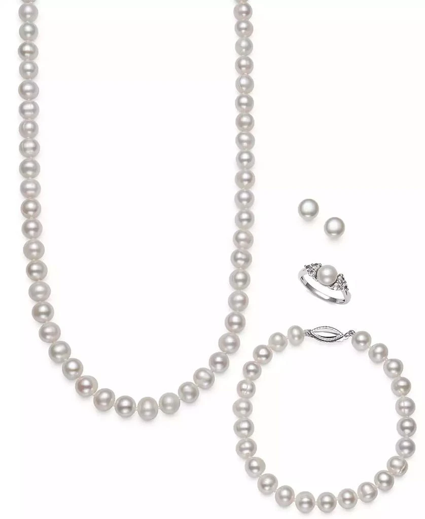 商品Belle de Mer|4-Pc. Set Cultured Freshwater Pearl (7-8mm) Necklace, Bracelet, Stud Earrings & Ring in Sterling Silver,价格¥1355,第1张图片