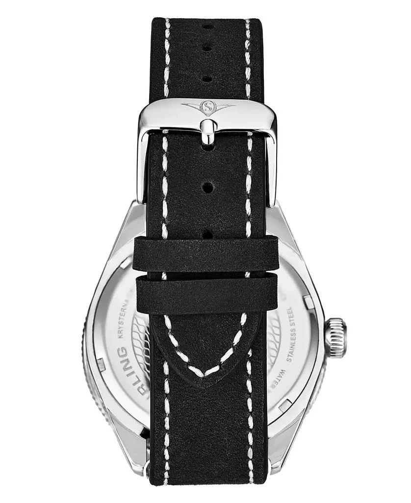 商品Stuhrling|Men's Black Genuine Leather Strap with White Contrast Stitching Watch 42mm,价格¥674,第2张图片详细描述