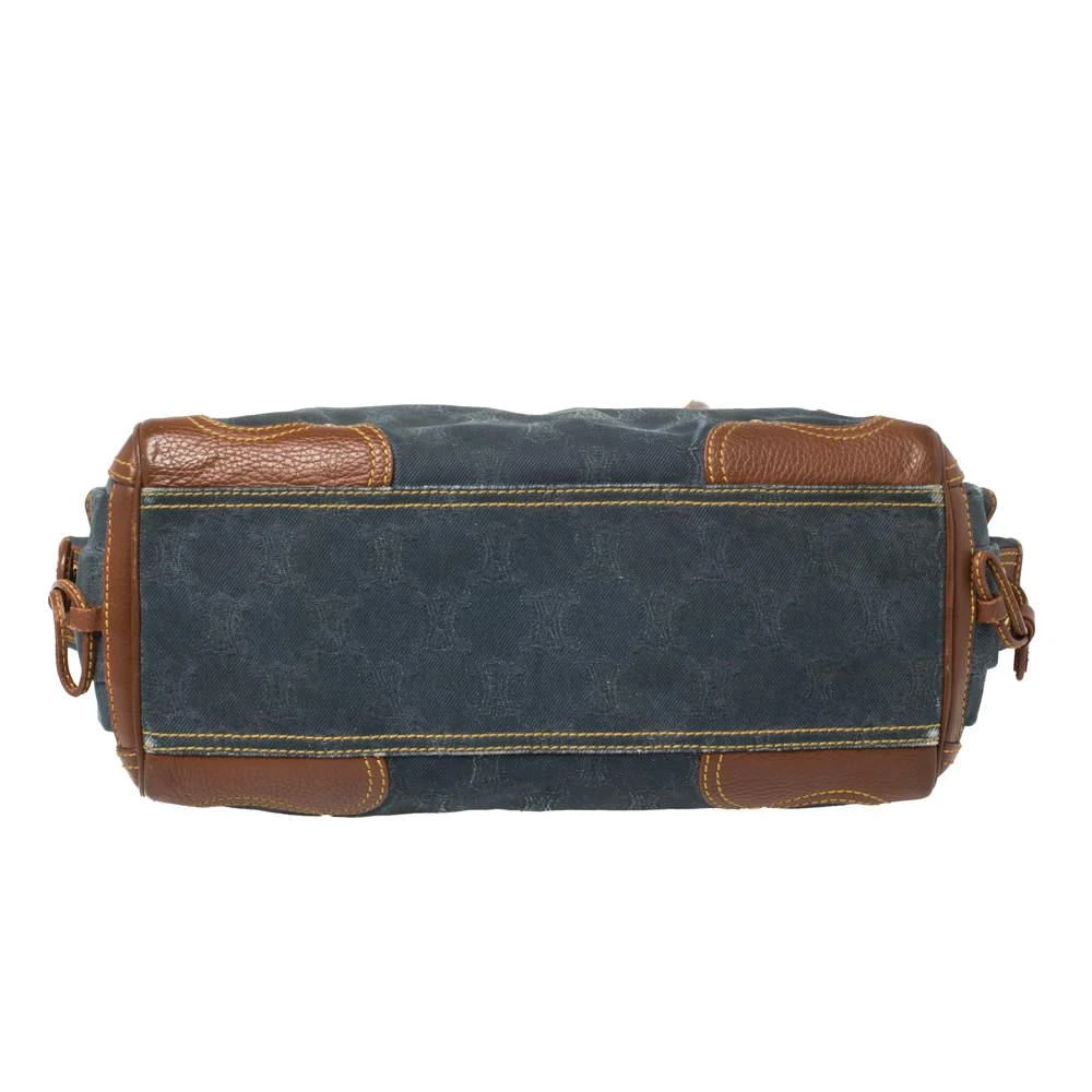 Celine Blue/Brown Macadam Denim and Leather Drawstring Pocket Satchel 商品