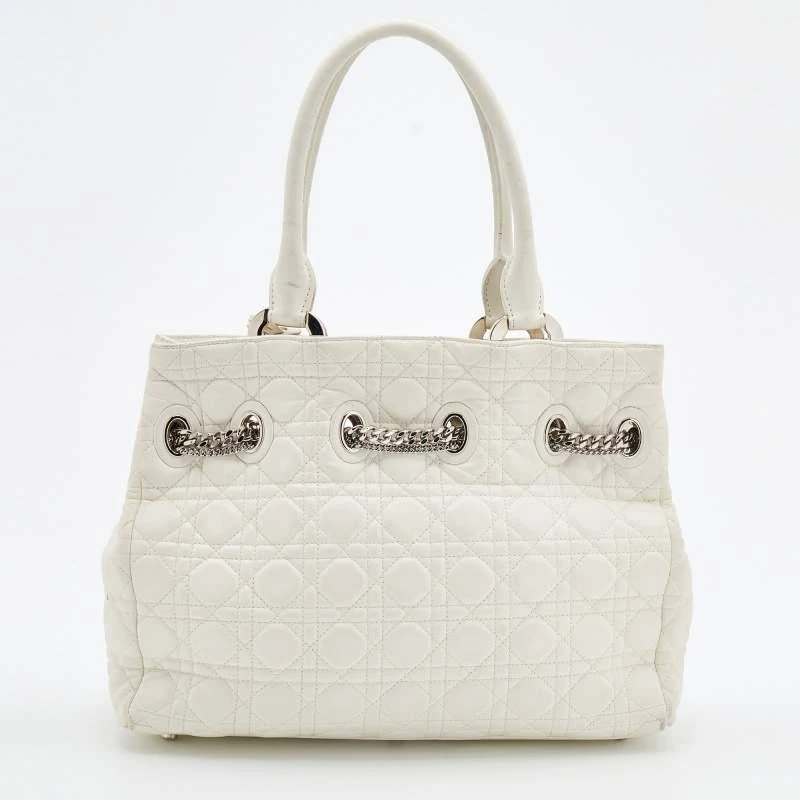 商品[二手商品] Dior|Dior White Cannage Leather Chri Chri Tote,价格¥3163,第4张图片详细描述