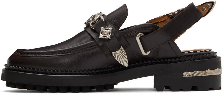商品Toga Pulla|SSENSE Exclusive Brown Leather Slingback Loafers,价格¥1708,第3张图片详细描述