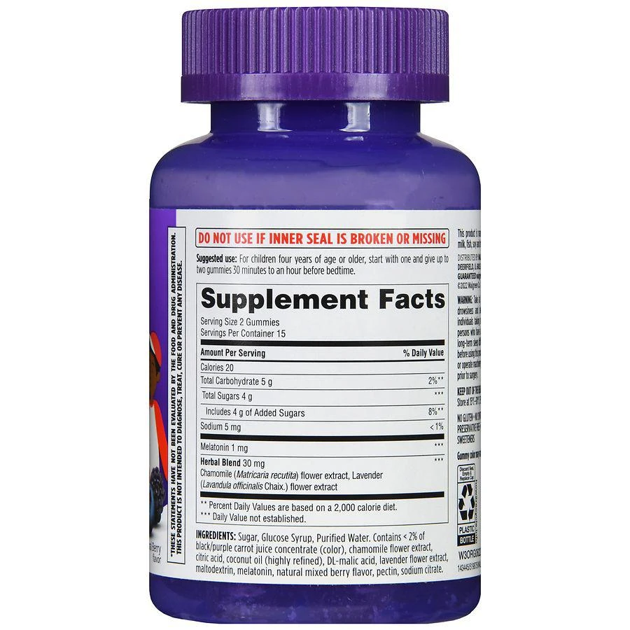 商品Walgreens|Children's Melatonin Gummies Natural Berry,价格¥56,第4张图片详细描述