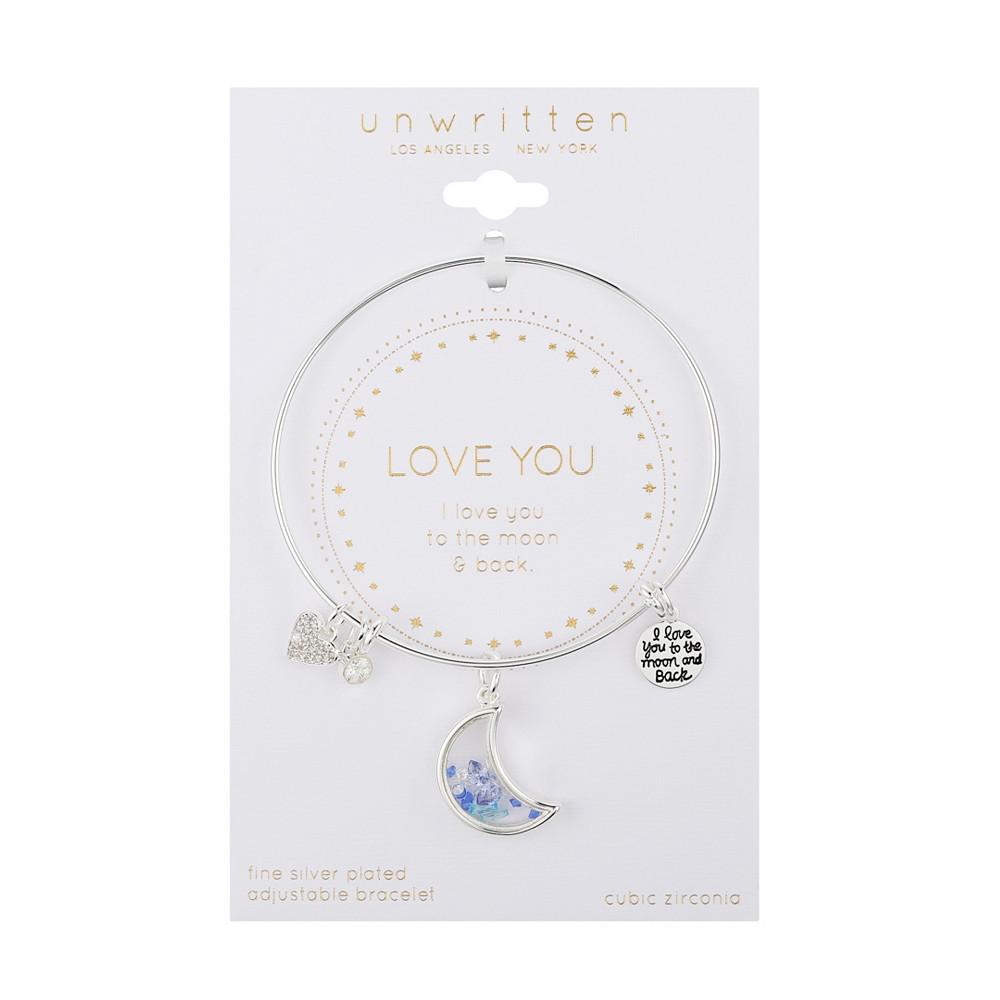 Fine Silver-Plated Shaker "I Love You to the Moon and Back" Multi Charm Bangle Bracelet商品第2张图片规格展示