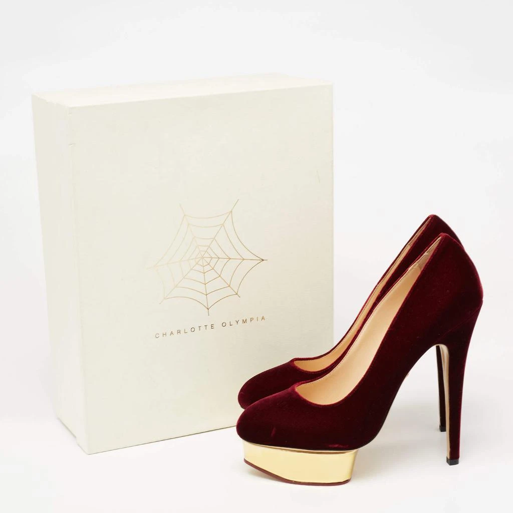 Charlotte Olympia Burgundy Velvet Dolly Platform Pumps Size 41 商品