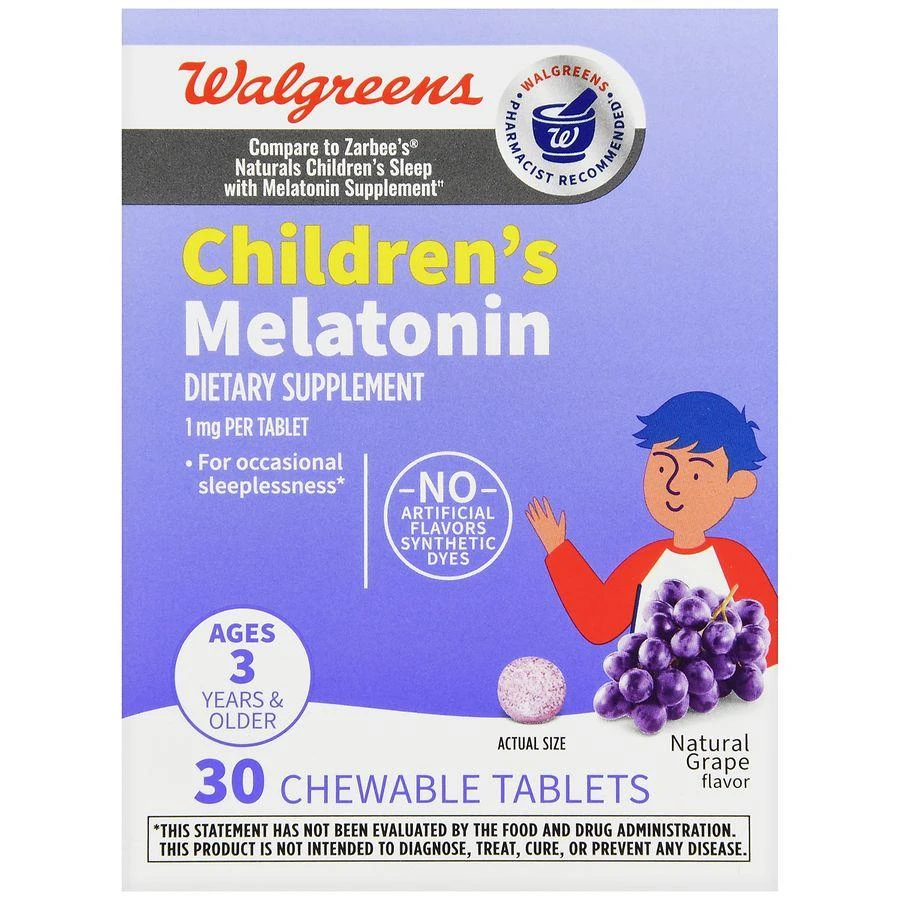 商品Walgreens|Children's Melatonin 1 mg Chewable Tablets Natural Grape,价格¥67,第2张图片详细描述