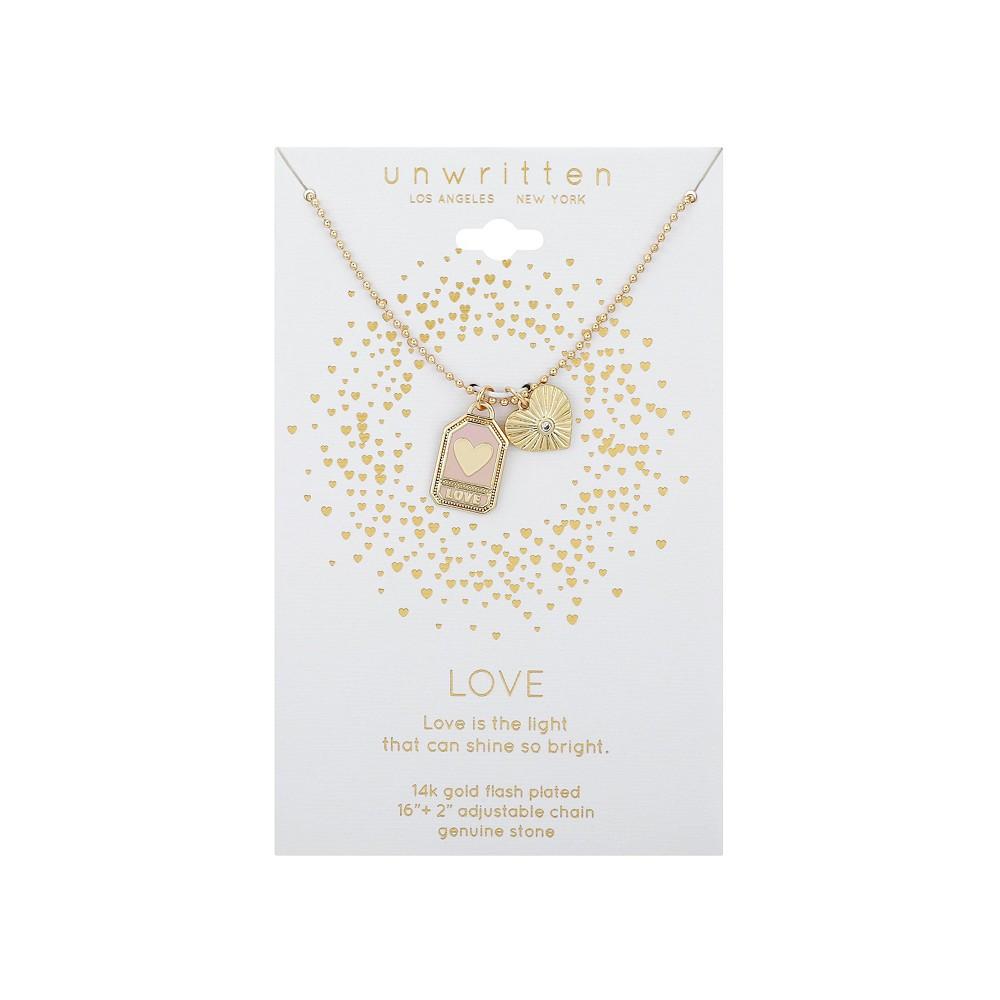 14K Gold Flash-Plated Crystal "Love" Heart Pendant Necklace商品第2张图片规格展示