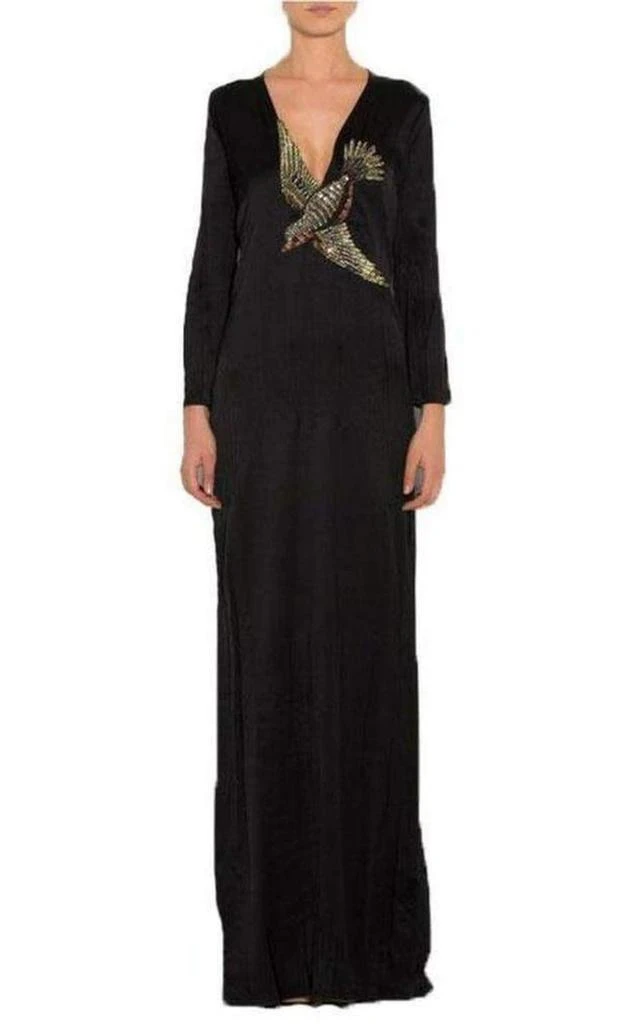 商品Gucci|Runway Crystal Bird Embellished Black Silk Gown,价格¥15386,第2张图片详细描述