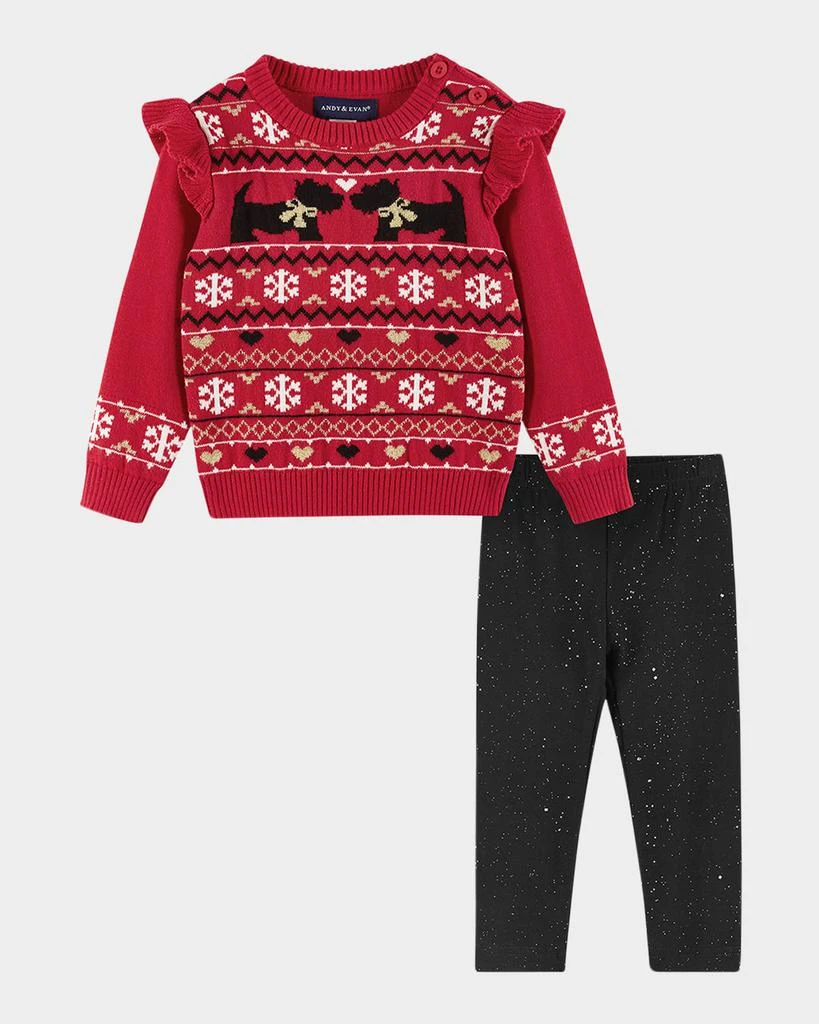 商品Andy & Evan|Girl's Fair Isle Sweater W/ Glitter Legging Set, Size Newborn-24M,价格¥485,第1张图片